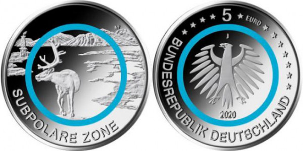 5 Euro Deutschland 2020 - Subpolare Zone - Stempelglanz - Prägestätte unserer Wahl