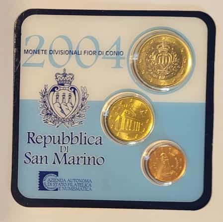 Minikit 1 Euro, 10 Cent und 1 Cent San Marino 2004 UNC