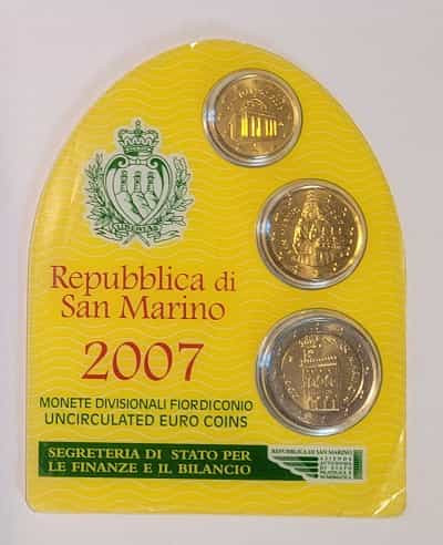 Minikit 2 Euro, 20 Cent und 10 Cent San Marino 2007 UNC