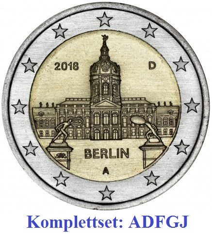 2 Euro Gedenkmünzen Deutschland 2018 - Schloss Charlottenburg - ADFGJ Komplettset in unzirkulierter
