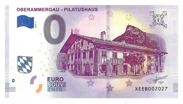 0 Euro Banknote Oberammergau Pilatushaus mit Landessymbol