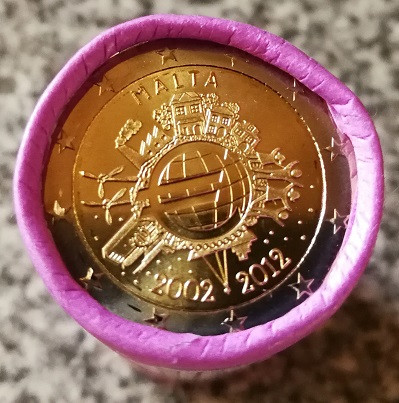 2 Euro Malta 2012 10 Jahre Euro - Originalrolle